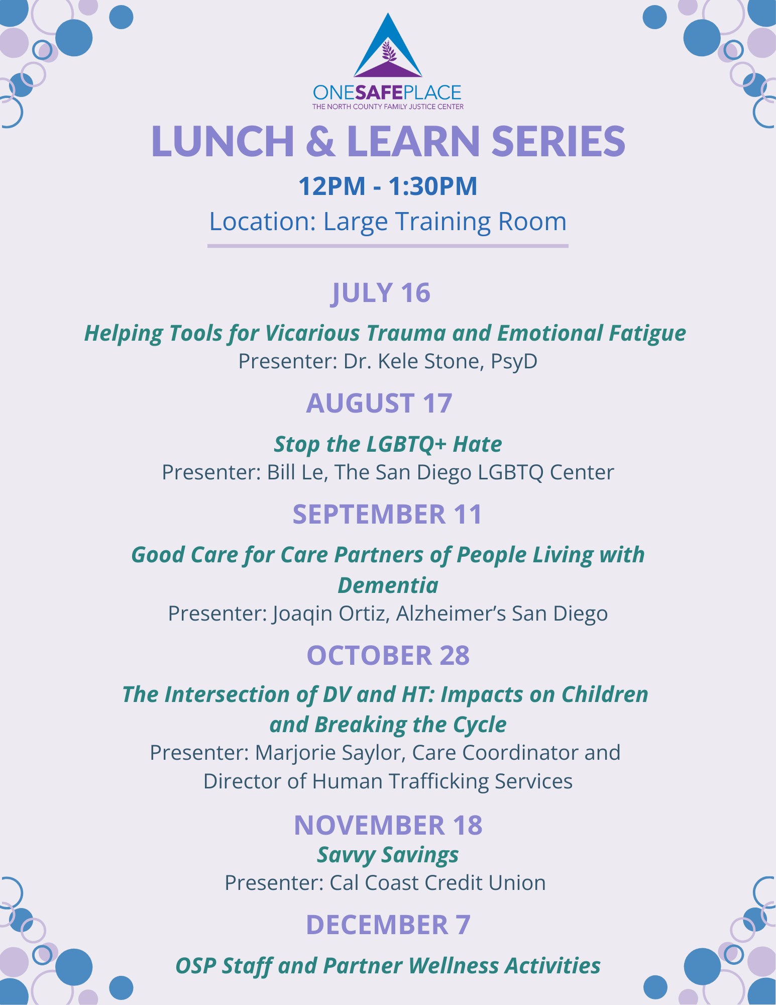 July-Dec Lunch & Learn